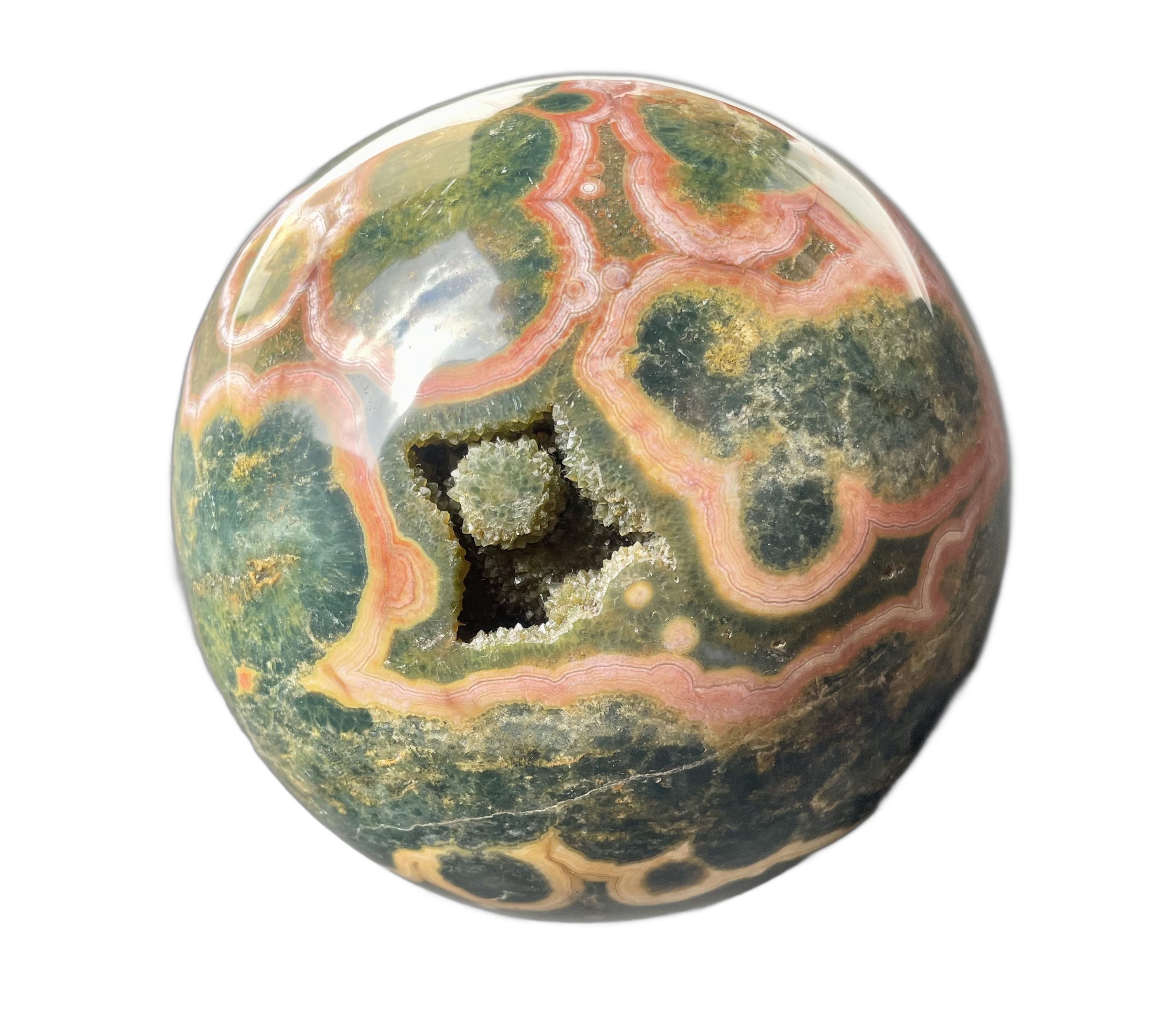 Flower Jasper with geode Sphere 8.18 Lb