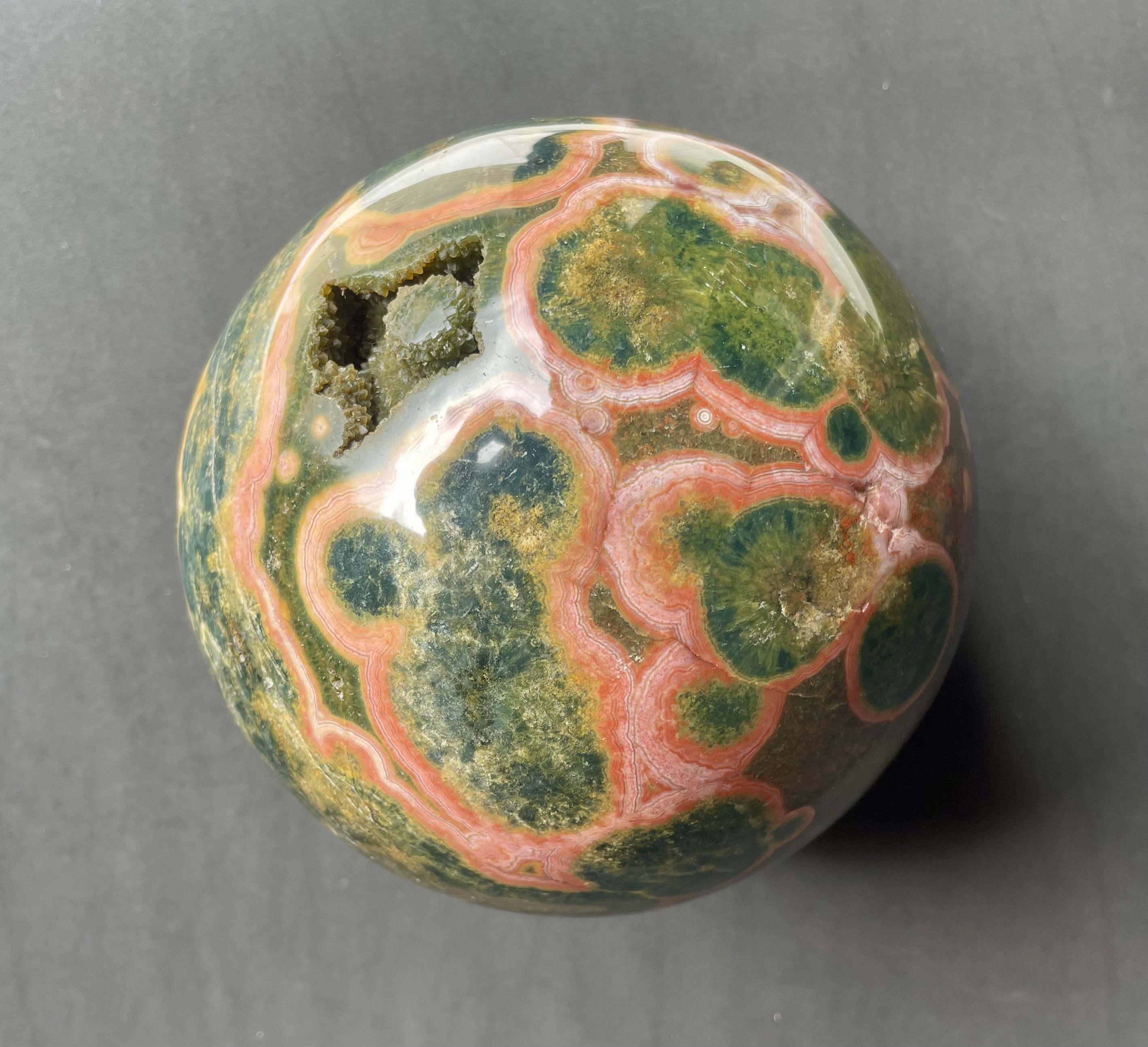 Flower Jasper with geode Sphere 8.18 Lb - Image 9