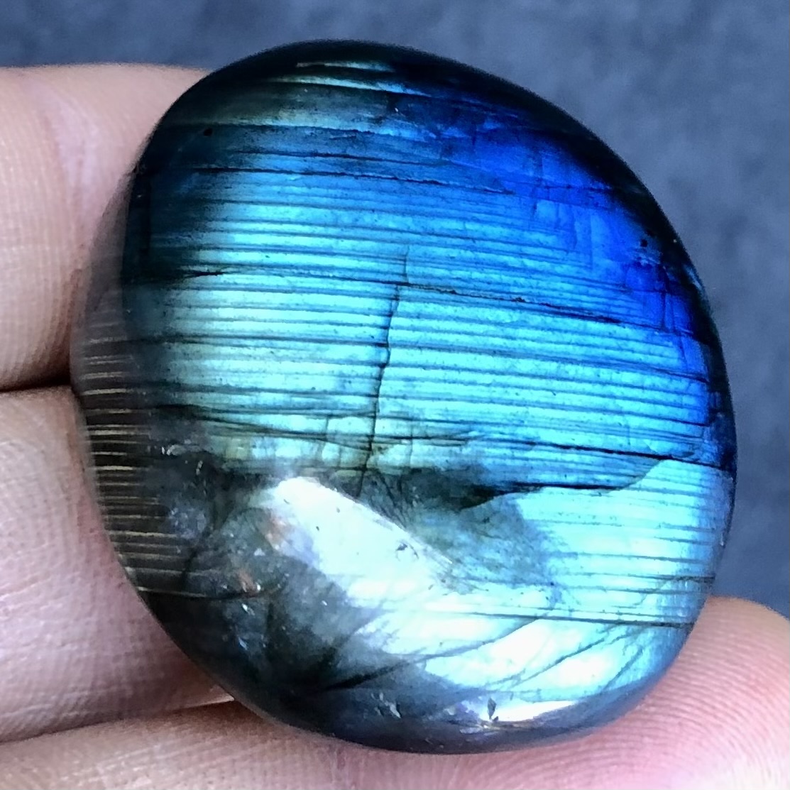 Striped Blue Labradorite Palm Stone 1.69 oz